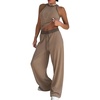 image:imageEXLURA Womens Cotton Summer 2 Piece Outfits Striped Halter Tops Matching Wide Leg Pant Sets Lounge Tracksuits Vacation TravelSolid Brown