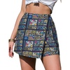 image:imageEXLURA Womens Summer Wrap Short Skirt Tropical Faux Linen Boho Mini Skirts Button Side High Waist Skort Beach Vacation ResortPattern Navy Blue