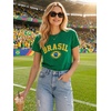 image:imageEXLURA Womens Crewneck Soccer Graphic Print Shirts Short Sleeve Football Jersey Top Y2K Sporty Summer Casual T Shirts 2026Green