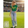 image:imageEXLURA Womens Crewneck Soccer Graphic Print Shirts Short Sleeve Football Jersey Top Y2K Sporty Summer Casual T Shirts 2026Green