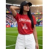 image:imageEXLURA Womens Crewneck Soccer Graphic Print Shirts Short Sleeve Football Jersey Top Y2K Sporty Summer Casual T Shirts 2026Red