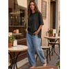 image:imageEXLURA Womens Summer Oversized Lace Trim T Shirts 2026 Casual Half Sleeve Asymmetrical Hem Tops Loose Crewneck Tunic Blouse Black