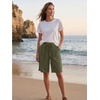 image:imageEXLURA Womens Faux Linen Striped Bermuda Shorts Casual Drawstring Elastic Waist Summer Vacation Beach Shorts with PocketsArmy Green