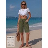 image:imageEXLURA Womens Faux Linen Striped Bermuda Shorts Casual Drawstring Elastic Waist Summer Vacation Beach Shorts with PocketsArmy Green