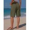 image:imageEXLURA Womens Faux Linen Striped Bermuda Shorts Casual Drawstring Elastic Waist Summer Vacation Beach Shorts with PocketsArmy Green