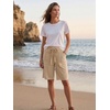 image:imageEXLURA Womens Faux Linen Striped Bermuda Shorts Casual Drawstring Elastic Waist Summer Vacation Beach Shorts with PocketsBeige