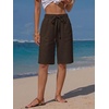 image:imageEXLURA Womens Faux Linen Striped Bermuda Shorts Casual Drawstring Elastic Waist Summer Vacation Beach Shorts with PocketsCoffee