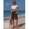 image:imageEXLURA Womens Faux Linen Striped Bermuda Shorts Casual Drawstring Elastic Waist Summer Vacation Beach Shorts with PocketsCoffee