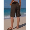 image:imageEXLURA Womens Faux Linen Striped Bermuda Shorts Casual Drawstring Elastic Waist Summer Vacation Beach Shorts with PocketsCoffee