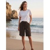 image:imageEXLURA Womens Faux Linen Striped Bermuda Shorts Casual Drawstring Elastic Waist Summer Vacation Beach Shorts with PocketsCoffee