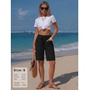 image:imageEXLURA Womens Faux Linen Striped Bermuda Shorts Casual Drawstring Elastic Waist Summer Vacation Beach Shorts with PocketsSolid Black