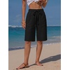 image:imageEXLURA Womens Faux Linen Striped Bermuda Shorts Casual Drawstring Elastic Waist Summer Vacation Beach Shorts with PocketsSolid Black