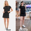 image:imageEXLURA Womens Summer 2 Piece Short Skirt Sets Cotton Short Sleeve Tshirt Matching Tennis Skort Airport Travel Vacation OutfitBlack