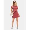 image:imageEXLURA Womens Summer 2 Piece Short Skirt Sets Cotton Short Sleeve Tshirt Matching Tennis Skort Airport Travel Vacation OutfitDark Red