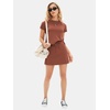 image:imageEXLURA Womens Summer 2 Piece Short Skirt Sets Cotton Short Sleeve Tshirt Matching Tennis Skort Airport Travel Vacation OutfitLight Coffee