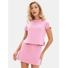 image:imageEXLURA Womens Summer 2 Piece Short Skirt Sets Cotton Short Sleeve Tshirt Matching Tennis Skort Airport Travel Vacation OutfitLight Pink