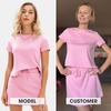 image:imageEXLURA Womens Summer 2 Piece Short Skirt Sets Cotton Short Sleeve Tshirt Matching Tennis Skort Airport Travel Vacation OutfitLight Pink