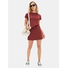 image:imageEXLURA Womens Summer 2 Piece Short Skirt Sets Cotton Short Sleeve Tshirt Matching Tennis Skort Airport Travel Vacation OutfitWine Red