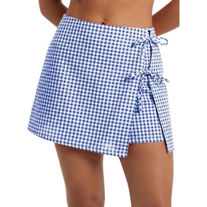 image:imageEXLURA Womens High Waisted Gingham Skort ALine Wrap Mini Skirt with Shorts Side Tie Cotton Plaid Skorts Summer Outfits 2026 Blue