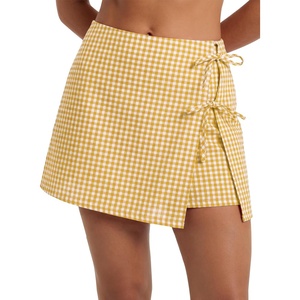 image:imageEXLURA Womens High Waisted Gingham Skort ALine Wrap Mini Skirt with Shorts Side Tie Cotton Plaid Skorts Summer Outfits 2026 Yellow