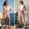 image:imageEXLURA Womens Summer Cute Striped Shorts Comfy Cotton Elastic Waist Floral Shorts Casual Boho Beach Short Pants with PocketsRed Stripe