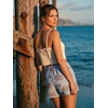 image:imageEXLURA Womens Summer Cute Striped Shorts Comfy Cotton Elastic Waist Floral Shorts Casual Boho Beach Short Pants with PocketsSky Blue Stripe
