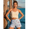 image:imageEXLURA Womens Summer Cute Striped Shorts Comfy Cotton Elastic Waist Floral Shorts Casual Boho Beach Short Pants with PocketsSky Blue Stripe