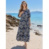 image:imageEXLURA Womens Summer Faux Linen Boho Maxi Dresses Oversized V Neck Half Sleeve Floral Flowy Casual Long Maternity Dress 2026Blue Floral