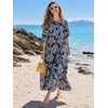 image:imageEXLURA Womens Summer Faux Linen Boho Maxi Dresses Oversized V Neck Half Sleeve Floral Flowy Casual Long Maternity Dress 2026Blue Floral