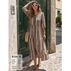 image:imageEXLURA Womens Summer Faux Linen Boho Maxi Dresses Oversized V Neck Half Sleeve Floral Flowy Casual Long Maternity Dress 2026Red Brown Floral