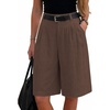 image:imageEXLURA Women Bermuda Shorts Knee Length Cotton Faux Linen Shorts Work Office Outfits Summer Beach High Waisted Shorts PocketsCoffee