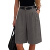 image:imageEXLURA Women Bermuda Shorts Knee Length Cotton Faux Linen Shorts Work Office Outfits Summer Beach High Waisted Shorts PocketsGrey