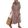 image:imageEXLURA Womens Summer Faux Linen Boho Maxi Dresses Oversized V Neck Half Sleeve Floral Flowy Casual Long Maternity Dress 2026Red Brown Floral