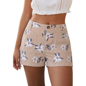 image:imageEXLURA Womens Summer Cute Striped Shorts Comfy Cotton Elastic Waist Floral Shorts Casual Boho Beach Short Pants with PocketsYellow Stripe